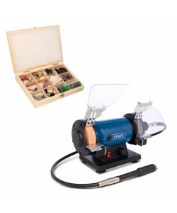 SCHEPPACH ΔΙΔΥΜΟΣ ΤΡΟΧΟΣ Φ75mm 120W ΜΕ ΕΥΚΑΜΠΤΟ ΑΞΟΝΑ & SET ΕΞΑΡΤΗΜΑΤΩΝ HG35