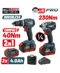 BORMANN Pro BBP5003 Σετ Δραπ/βιδο Κρουστικό Compact Brushless 20V & Παλμικό Κατσαβίδι, x2 Μπαταρίες