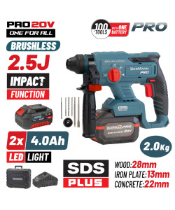 BORMANN Pro BBP5301X44CA Πνευματικό Σκαπτικό Μπαταρίας 20V,2x4Ah,Brushless, 2.5J, SDS-Plus & Βαλίτσα