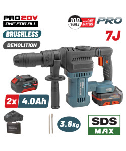 BORMANN Pro BBP5311X44CA Κατεδαφιστικό Πιστολέτο Μπαταρίας 20V,Brushless,2x4Ah, 7J,SDS-Max & Βαλίτσα
