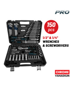 BORMANN Pro BHT5130 Σετ Καρυδάκια 1/4'' & 1/2' με Καστάνια,Κατσαβίδια,Κλειδιά 150τμχ