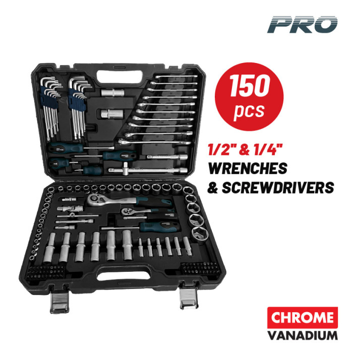 BORMANN Pro BHT5130 Σετ Καρυδάκια 1/4'' & 1/2' με Καστάνια,Κατσαβίδια,Κλειδιά 150τμχ