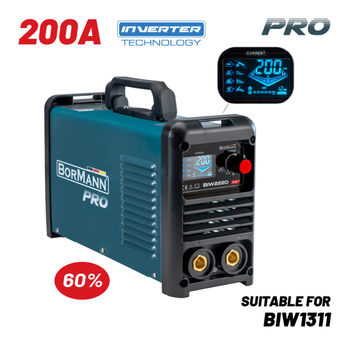 BORMANN Pro BIW2220 Ηλεκτροκόλληση Inverter, Synergic,Απόδοση 200Α/60%,Μεγ.Ηλεκτρόδιο 4mm