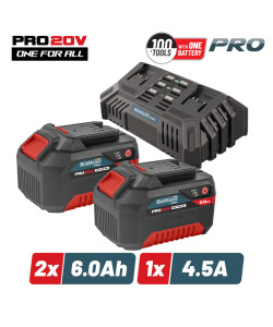 BORMANNN Pro BBP9966 Starter Kit 20V,Μπαταρίες 2x6.0Ah & Διπλός Ταχυφορτιστής ,Li-Ion,4.5A